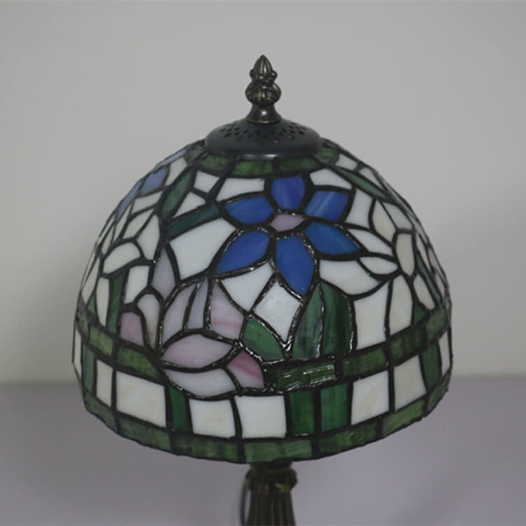 Lámpara de Mesa de 1 Luz con Cúpula de Vidrio de Colores con Flor de Hierba Tiffany Europea 