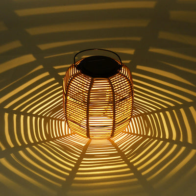 Solar Outdoor Rattan Weaving Cylinder Waterproof LED Garden Table Lamp