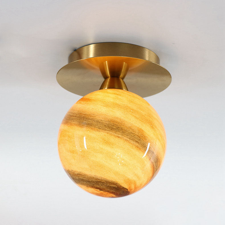 Modern Creative Planet Glass 1-Light Semi-Flush Mount Light