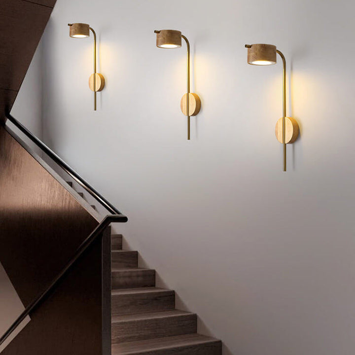Modern Minimalist Round Iron Rubber Wood LED Wall Sconce Lamp