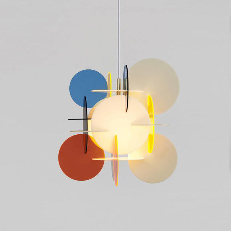 Contemporary Scandinavian Macaron Acrylic Round Sheet Splicing 1-Light Pendant Light For Dining Room