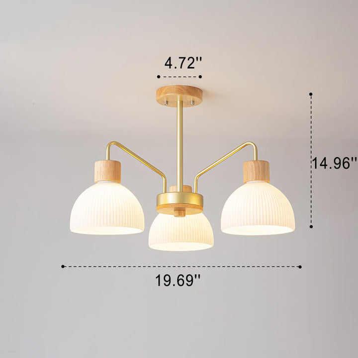 Nordic Vintage Holzglas-Kuppelschirm 3/5 Licht Kronleuchter 