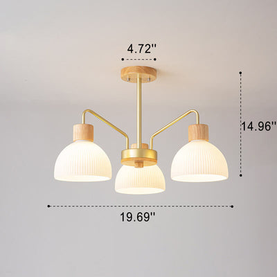 Nordischer Vintage-Kronleuchter aus Holz mit Glaskuppel und 3/5-Licht 