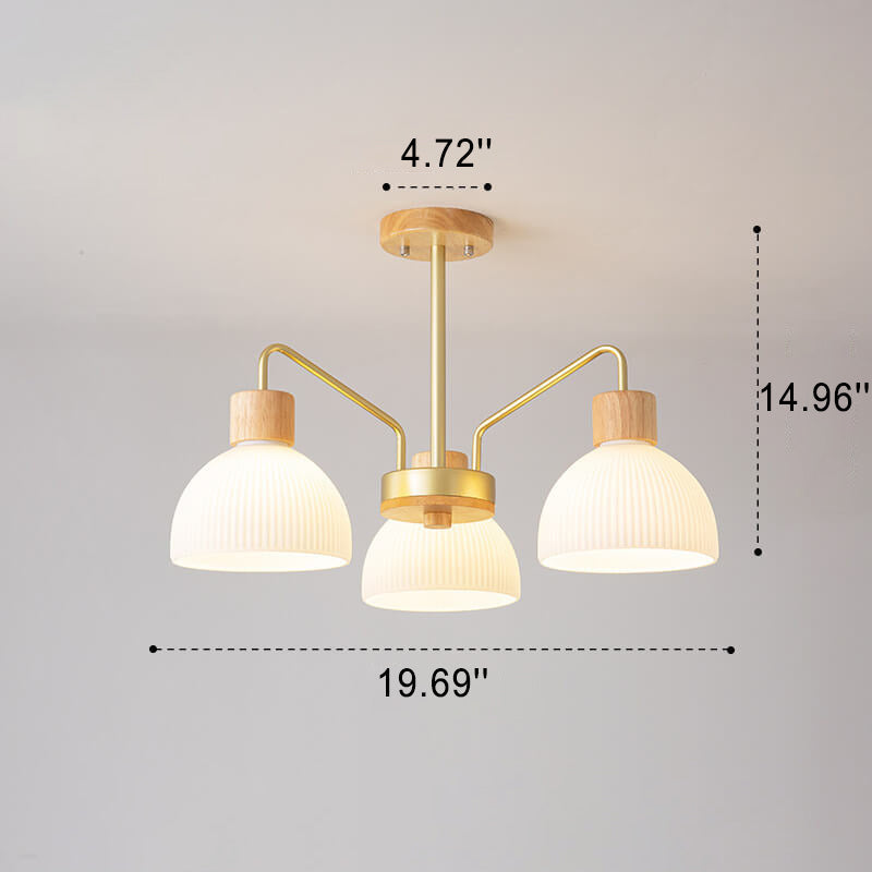 Nordischer Vintage-Kronleuchter aus Holz mit Glaskuppel und 3/5-Licht 