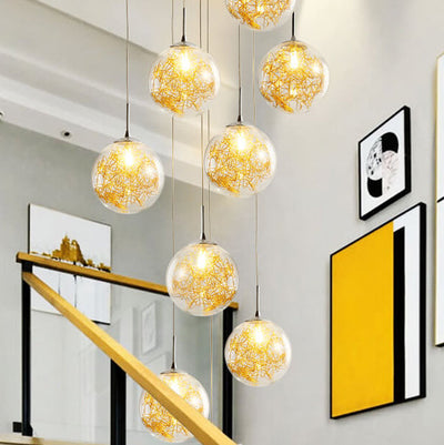 Modern Luxury Staircase Glass Ball Shade Loft Chandelier