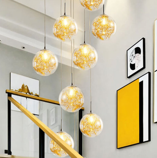 Modern Luxury Staircase Glass Ball Shade Loft Chandelier