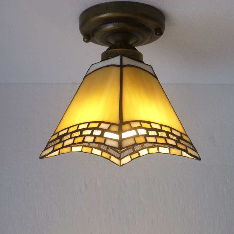 European Vintage Tiffany 1-Light Semi-Flush Mount Light