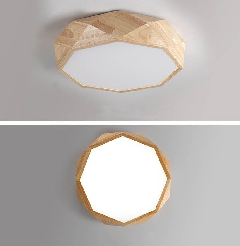 Modern Solid Wood Round Geometric LED Flush Mount Ceiling Light