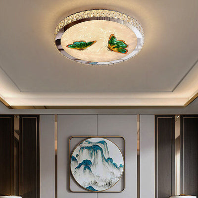 Modern Luxury Enamel Crystal Round LED Flush Mount Ceiling Light