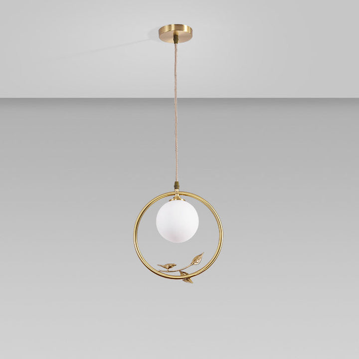 Lámpara colgante contemporánea nórdica de cobre y cristal circular de 1 luz para sala de estar y dormitorio 