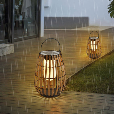 Contemporary Retro Imitation Rattan Weaving Cage Waterproof LED Lawn Landscape Light For Garden