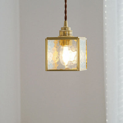 Modern Creative Stripe Square Glass Brass 1-Light Pendant Light