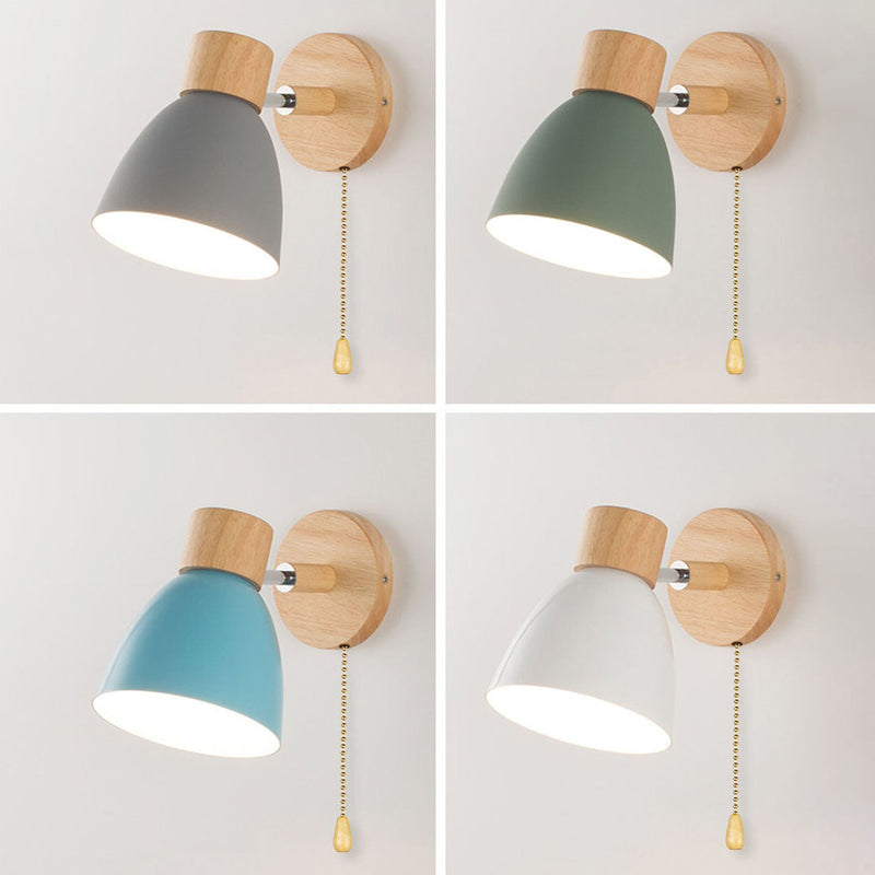 Modern Minimalist Solid Color Macaron Iron Wood 1-Light Wall Sconce Lamp