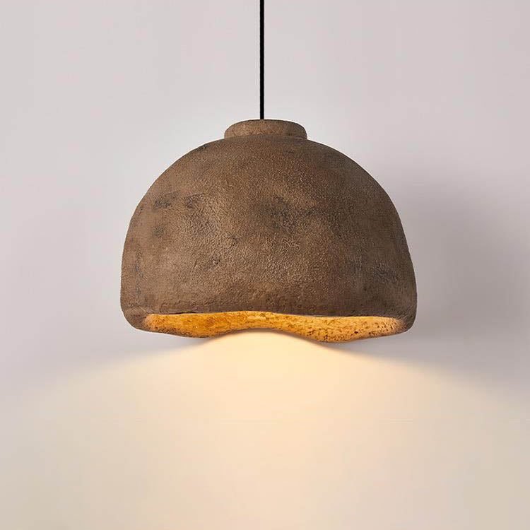 Contemporary Nordic Rough Rock Texture Semicircular 1-Light Pendant Light for Dining Room