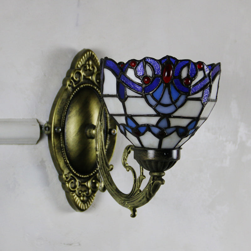 European Style Tiffany Baroque Stained Glass Bowl 1-Light Wall Sconce Lamp