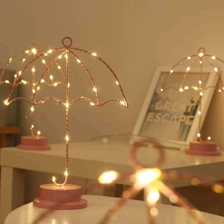 Parapluie créatif en fer rose, LED, batterie décorative, veilleuse USB, lampe de Table 