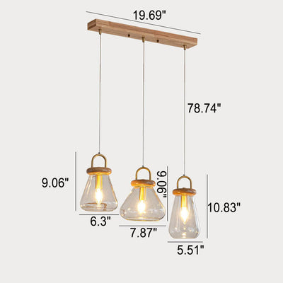 Nordischer minimalistischer Glasglas-Holz-1/3-Licht-Insel-Licht-Kronleuchter 