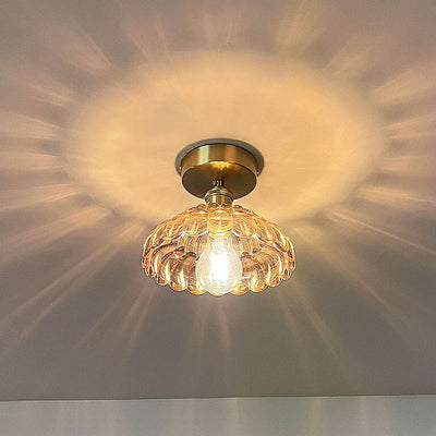 Vintage Brass Glass Dome 1-Light Semi-Flush Mount Ceiling Light