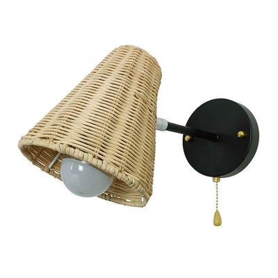 Modern Rustic Rotatable Lamp Head Rattan Weaving 1-Light Wall Sconce Lamp