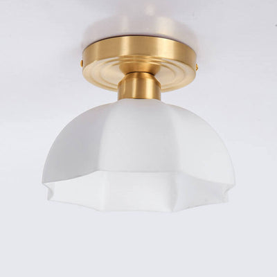 Japanese Vintage Brass Glass Dome 1-Light Semi-Flush Mount Ceiling Light