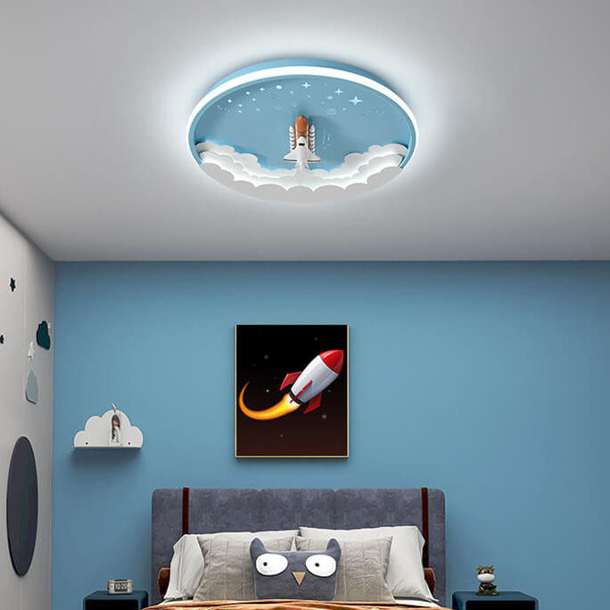 Plafonnier LED rond en forme de fusée de dessin animé créatif et moderne pour enfants 