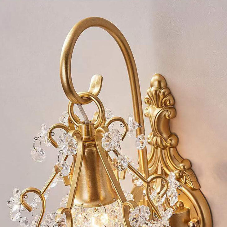 European Vintage Light Luxury Crystal Iron 1-Light Wall Sconce Lamp