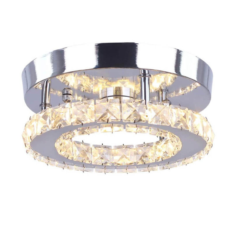 Modern Minimalist Round Crystal Mirror Stainless Steel LED Flush Mount Ceiling Light