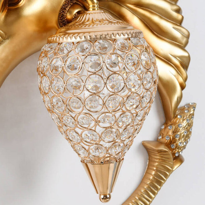 Aplique de Pared de 1 Luz con Lámpara de Cristal de Resina de Cabeza de León Vintage 