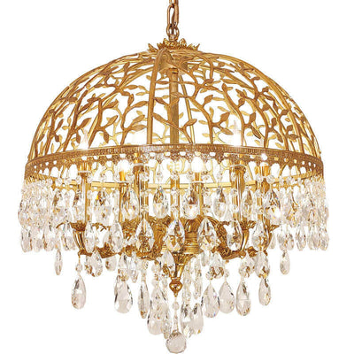 European Luxury Brass Carved Crystal Dome 6/8 Light Chandelier