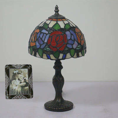 Lámpara de Mesa Retro Tiffany Flor de Rosa en Vidrio de Colores con 1 Luz 