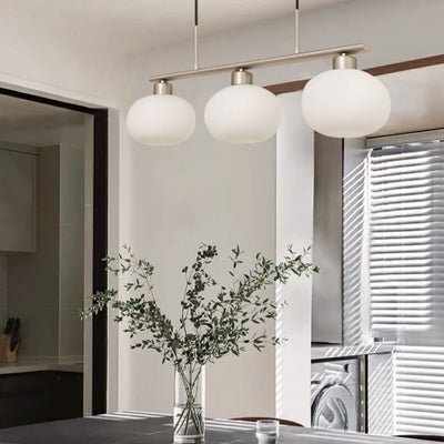 Nordic Long Light Luxury Glass Dome Shade 3-Light Chandelier