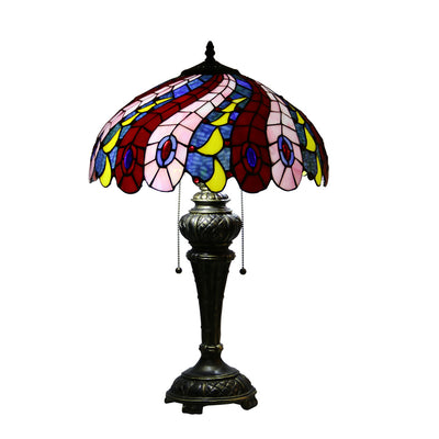 European Vintage Tiffany Dragonfly Peacock Glass Resin 1-Light Table Lamp