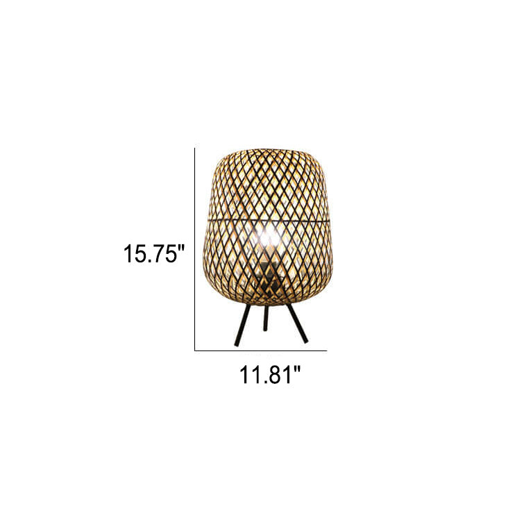 Vintage Japanese Rattan Weaving Oval Ball 1-Light Table Lamp