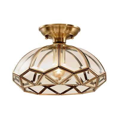 European Brass Glass Dome 1-Light Pendant Ceiling Light