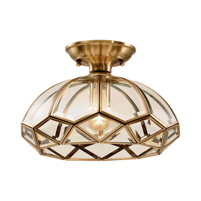 European Brass Glass Dome 1-Light Pendant Ceiling Light