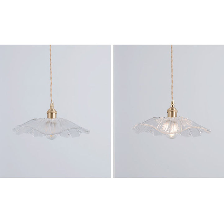 Traditional Vintage Clear Glass Flower Shape Brass 1-Light Pendant Light For Living Room