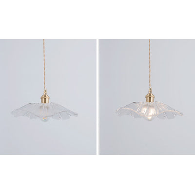 Nordic Vintage Clear Glass Flower Shape Brass 1-Light Pendant Light