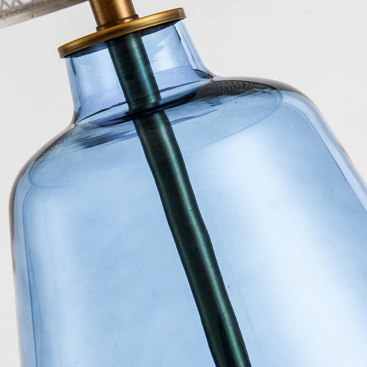 Modern Luxury Blue Glass Bottle Metal Lamp Shade 1-Light Table Lamp for Bedroom