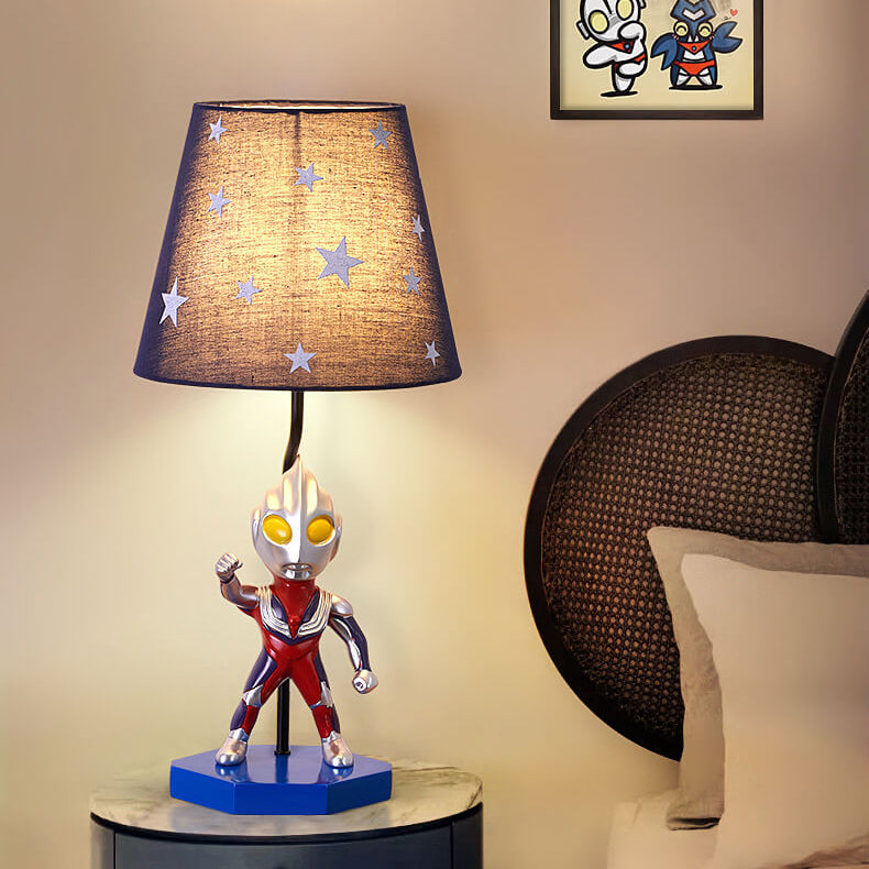 Cartoon Creative Ultraman Fabric Shade Resin Base 1-Light Table Lamp