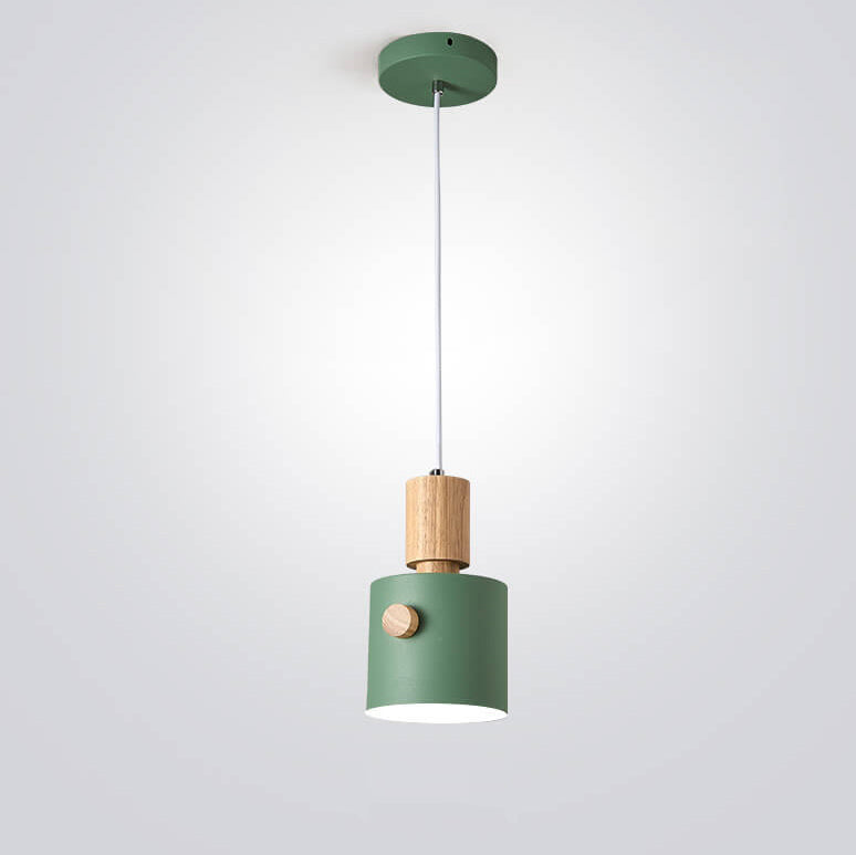 Nordic Cylinder Wooden Handle Macaron 1-Light Pendant Light