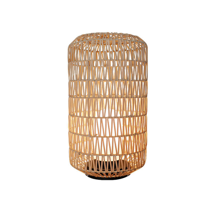 Lámpara de pie para jardín exterior de 1 luz, impermeable, con columna de ratán de plástico de estilo japonés tradicional 