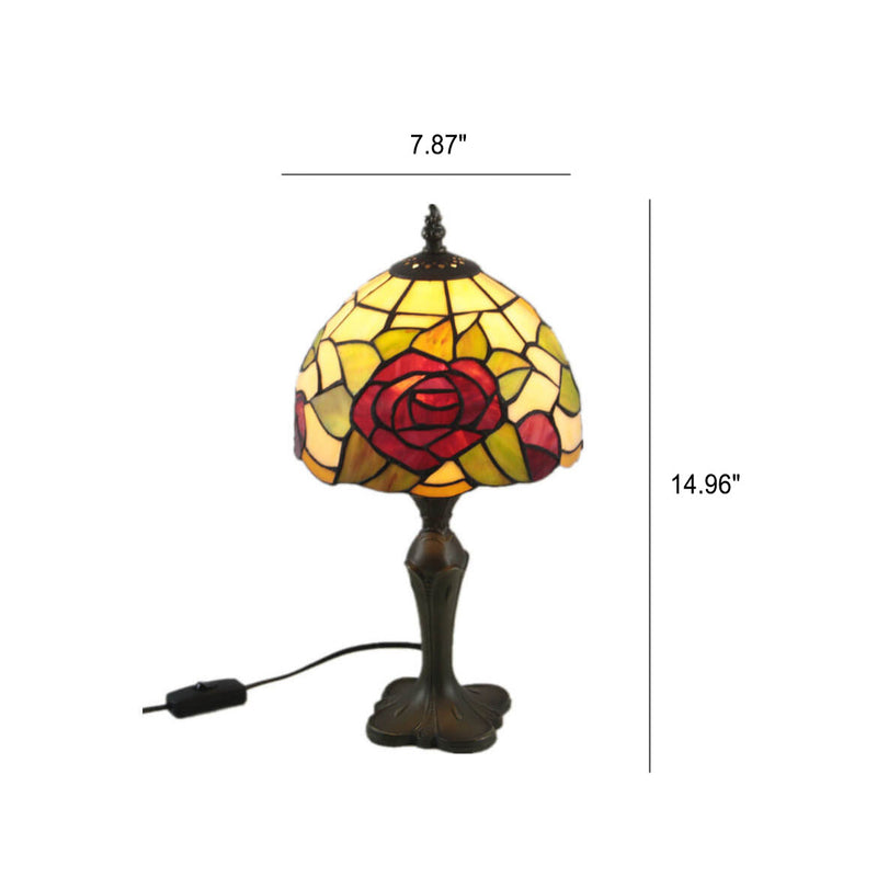 European Vintage Tiffany Rose Glass Alloy 1-Light Table Lamp