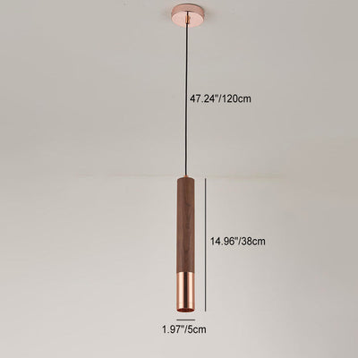 Nordic Minimalist Walnut Strip Aluminum Lampshade LED Pendant Light
