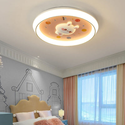 Modern Cartoon Rabbit Children's Iron LED Flush Mount Ceiling Light