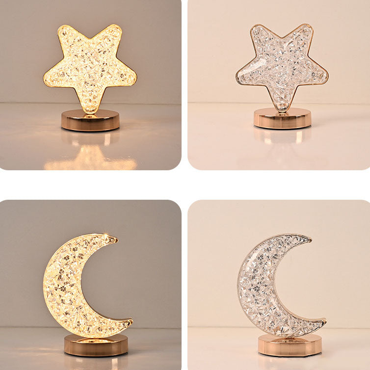 Lampe de table USB LED en acrylique créatif nordique avec géométrie étoile lune en métal 