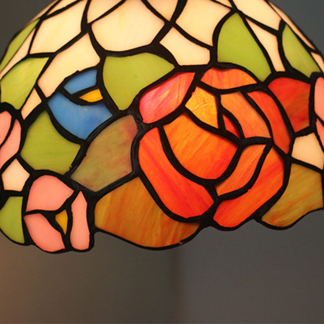 Vintage Tiffany Stained Floral Glass Dome 1-Light Wall Sconce Lamp