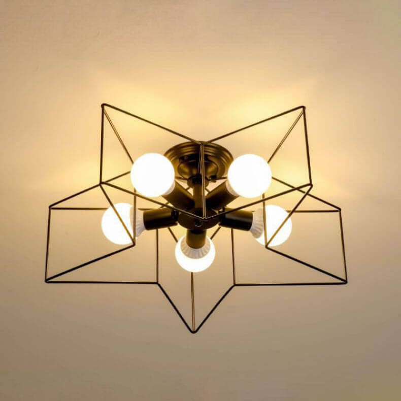 Modern Minimalist Pentagram Iron 5-Light Flush Mount Ceiling Light For Bedroom