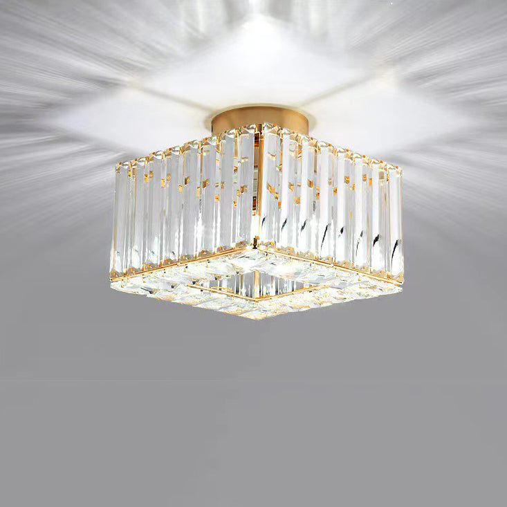 Moderne luxuriöse Kristall-Deckenleuchte in runder oder quadratischer Form, 1-flammig, als Semi-Flush-Mount für das Wohnzimmer 