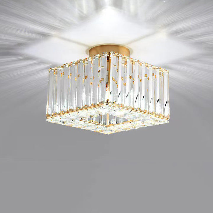 Moderne luxuriöse Kristall-Deckenleuchte in runder oder quadratischer Form, 1-flammig, als Semi-Flush-Mount für das Wohnzimmer 