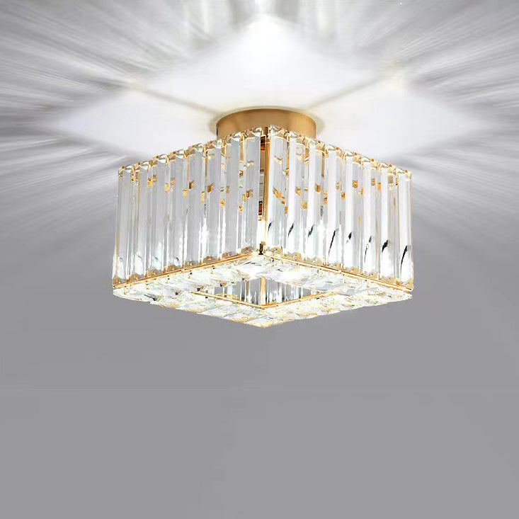 European Luxury Crystal Round Square 1-Light Semi-Flush Mount Ceiling Light